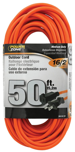 PowerZone OR481630 Outdoor Extension Cord, 16 AWG Wire, 50 ft L, Orange Sheath