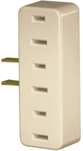 Leviton 001-00065-00I Triple Tap Outlet Adapter, 2 -Pole, 15 A, 125 V, 3 -Outlet, NEMA: NEMA 1-15R, Ivory