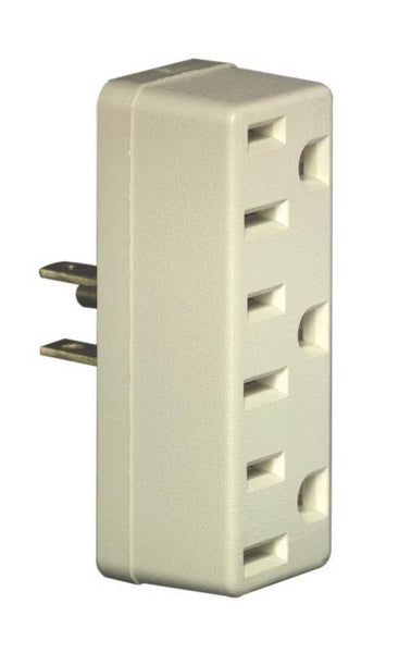 Leviton 006-00697-00I Triple Tap Outlet Adapter, 2 -Pole, 15 A, 125 V, 3 -Outlet, NEMA: NEMA 5-15R, Ivory
