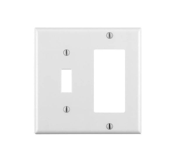 Leviton 80405-T Combination Wallplate, 4-1/2 in L, 4-9/16 in W, 2 -Gang, Thermoset Plastic, Light Almond, Smooth