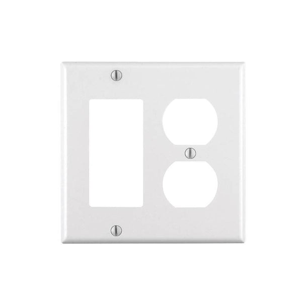 Leviton 80455-W Combination Wallplate, 4-1/2 in L, 4-9/16 in W, 2 -Gang, Thermoset Plastic, White, Smooth