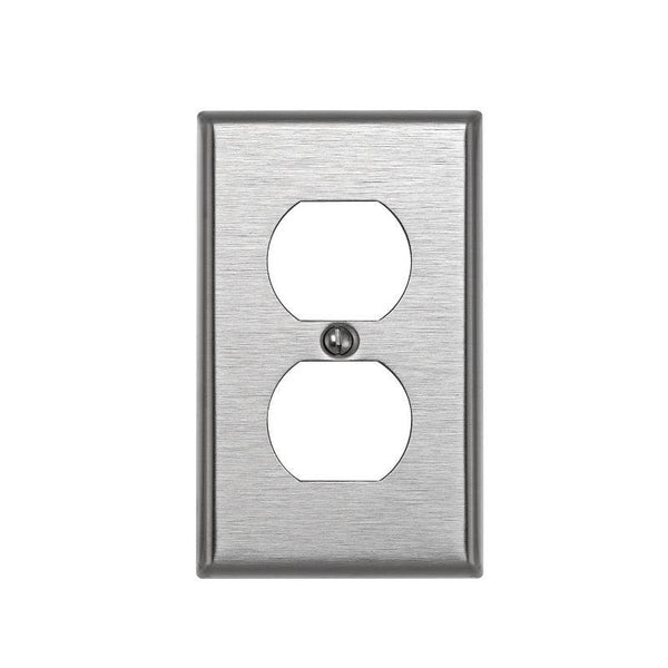 Leviton 84003 Receptacle Wallplate, 4-1/2 in L, 2-3/4 in W, 1 -Gang, 430 Stainless Steel, Silver, Brushed Satin