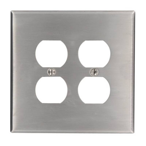 Leviton 84016 Receptacle Wallplate, 4-1/2 in L, 4-9/16 in W, 2 -Gang, 430 Stainless Steel, Silver, Stainless Steel