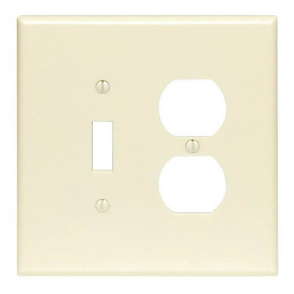 Leviton 86005 Combination Wallplate, 4-1/2 in L, 4-9/16 in W, 2 -Gang, Thermoset Plastic, Ivory, Smooth