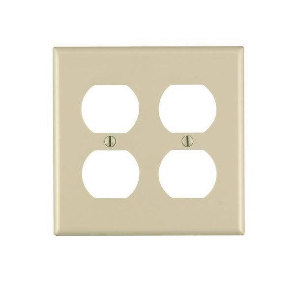 Leviton 86016 Receptacle Wallplate, 4-1/2 in L, 4-9/16 in W, 2 -Gang, Thermoset Plastic, Ivory, Smooth