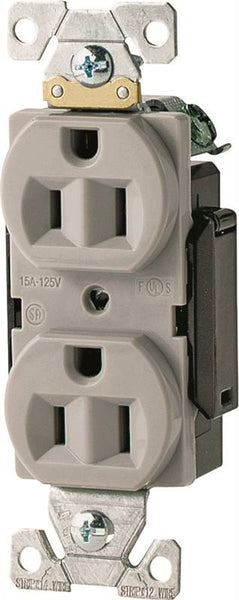 Eaton Cooper Wiring AH5252 AH5252W Duplex Receptacle, 2 -Pole, 15 A, 125 V, Back, Side Wiring, NEMA: 5-15R, White