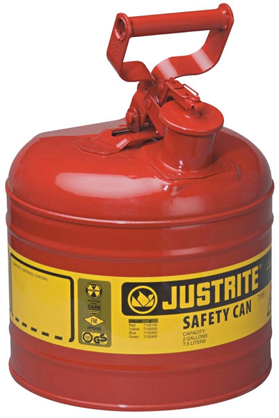 JUSTRITE 7120100 Safety Can, 2 gal Capacity, Steel, Red