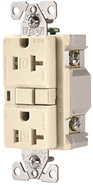 Eaton Wiring Devices TRAFCI20LA AFCI Receptacle, 2 -Pole, 20 A, 125 V, Back, Side Wiring, NEMA: 5-20R