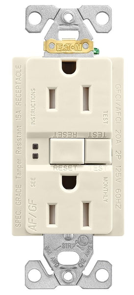 Eaton Wiring Devices TRAFGF15LA-K-L Duplex Receptacle Wallplate, 2 -Pole, 15 A, 125 V, Back, Side Wiring