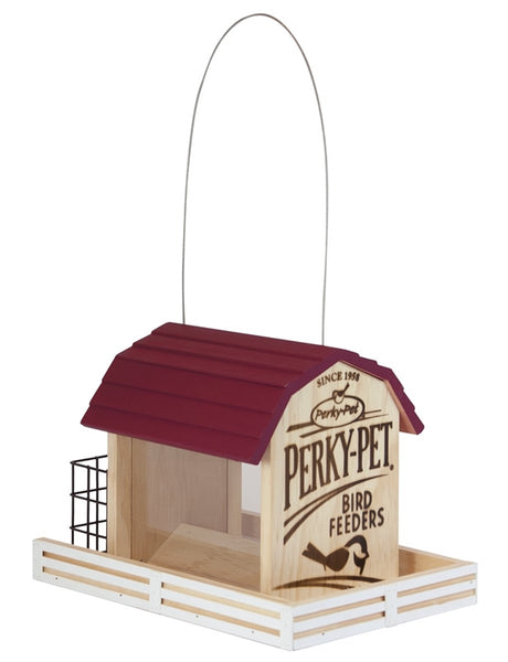 Perky-Pet 50181 Wood Chalet Wild Bird Feeder, Star Barn, 2 lb, Pine, Hanging Mounting