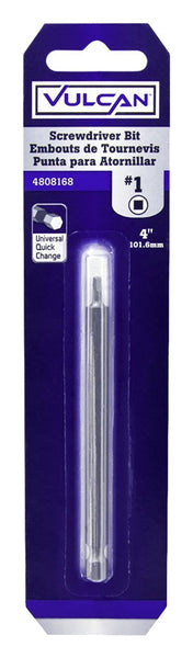 Vulcan Screwdriver Bit, No 1, Square Recess, 4 In L, S2 Chrome Molybdenum Steel, Chrome