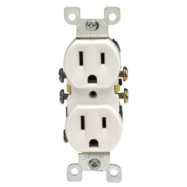 Leviton M24-05320-WMP Duplex Receptacle, 2 -Pole, 15 A, 125 V, Push-In, Side Wiring, NEMA: 5-15R, White