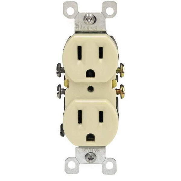 Leviton M25-05320-IMP Duplex Receptacle, 2 -Pole, 15 A, 125 V, Push-In, Side Wiring, NEMA: 5-15R, Ivory