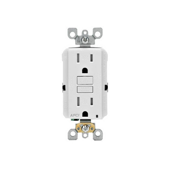 Leviton R12-AFTR1-0KW AFCI Receptacle, 2 -Pole, 15 A, 125 V, Back, Side Wiring, NEMA: 5-15R, White