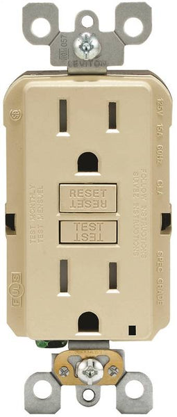 Leviton R91-GFTR1-0KI GFCI Duplex Receptacle, 2 -Pole, 15 A, 125 V, Back, Side Wiring, NEMA: 5-15R, Ivory