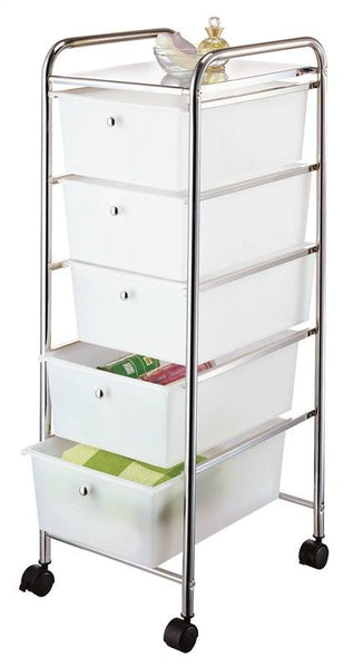 Simple Spaces G005-CH Storage Cart, 13 in OAW, 38-1/4 in OAH, 15-3/8 in OAL, 5-Shelf, White Shelf