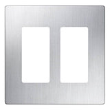 Lutron CW-2B-SS Wallplate, 4.69 in L, 4-3/4 in W, 2 -Gang, Plastic, Stainless Steel, Gloss