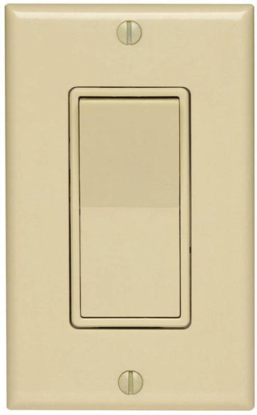 Decora C25-05671-02I Rocker Switch with Wallplate, 15 A, 120/277 V, SPST, Lead Wire Terminal, Ivory