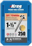 Kreg SML-C150-250 Pocket-Hole Screw, #8 Thread, 1-1/2 in L, Coarse Thread, Maxi-Loc Head, Square Drive, Carbon Steel