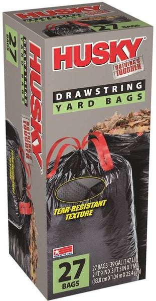 Husky HK39DSE27B Contractor Yard Bag, 39 gal Capacity, Black