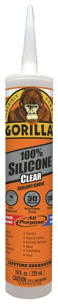 Gorilla 8050002 Silicone Sealant, Clear, 1 days Curing, -40 to 350 deg F, 10 oz Cartridge