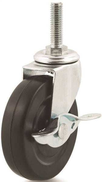 DH CASTERS C-L30T2RSB Swivel Caster with Brake, 3 in Dia Wheel, 13/16 in W Wheel, Rubber Wheel, 110 lb