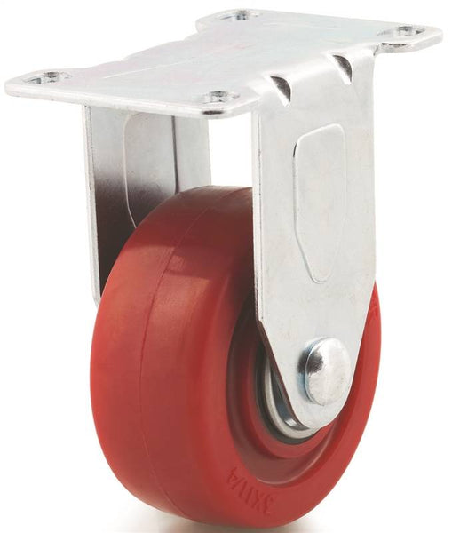DH CASTERS C-LM3P1PUR Rigid Caster, 3 in Dia Wheel, 1-1/4 in W Wheel, Polyurethane Wheel, Red, 240 lb