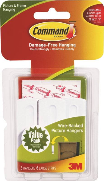 Command 17043 Picture Hanger, 5 lb, Plastic, White, Adhesive Strip Mounting
