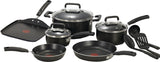 T-fal C530SC74 Cookware Set, Aluminum, Black, 12-Piece