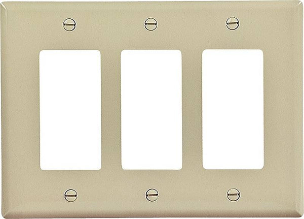 Eaton Wiring Devices PJ263V Wallplate, 4.87 in L, 6-3/4 in W, 3 -Gang, Polycarbonate, Ivory, High-Gloss