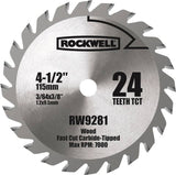 ROCKWELL RW9281 Circular Saw Blade, 4-1/2 in Dia, 3/8 in Arbor, 24-Teeth, Tungsten Carbide Cutting Edge