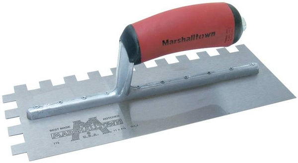 Marshalltown 775SD Trowel, 11 in L, 4-1/2 in W, Square Notch, Curved Handle