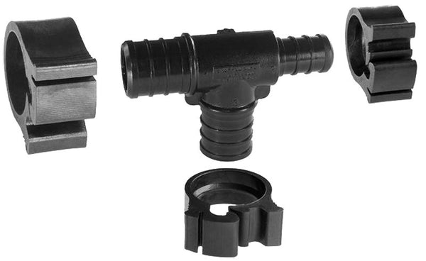 Flair-It PEXLOCK 30825 Reducing Pipe Tee with Clamp, 3/4 x 1/2 x 3/4 in, 100 psi Pressure