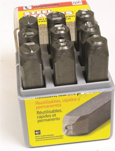 CH Hanson 20581 Number Stamp Set, 9-Piece, Steel, Specifications: 1/4 in Character, 3/8 x 2-5/8 Shank