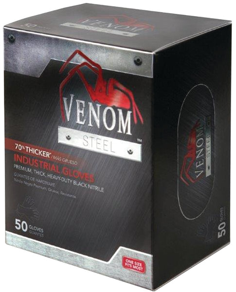 VENOM STEEL VEN6045R Heavy-Duty Disposable Gloves, One-Size, Nitrile, Black