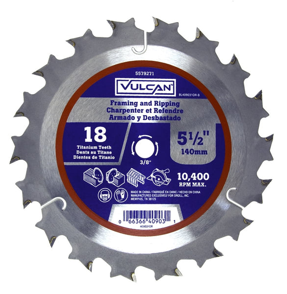 Vulcan 409031OR Circular Saw Blade, 5-1/2 in Dia, 3/8 in Arbor