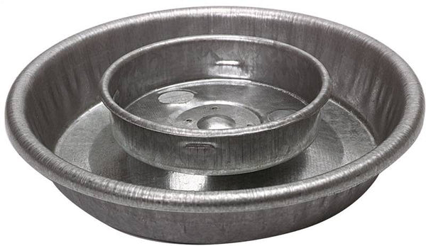 Little Giant 9826 Waterer Base, 5-1/2 in Dia, 1-1/4 in H, 1 qt Capacity, Galvanized Steel