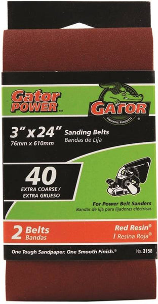 Gator 3158 Sanding Belt, 3 in W, 24 in L, 40 Grit, Extra Coarse, Aluminum Oxide Abrasive