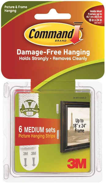 Command 17204 Picture Hanging Strip, 3 lb/set, Foam, White