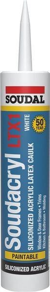 Soudal Soudacryl LTX1 5823521 Siliconized Acrylic Latex Caulk, White, -20 to 185 deg F, 10.1 fl-oz Cartridge