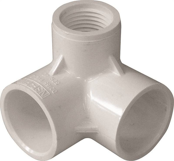 LASCO 414130BC Side Outlet Pipe Elbow, 1 x 1/2 in, Slip x Slip x FPT, 90 deg Angle, PVC, White, SCH 40 Schedule