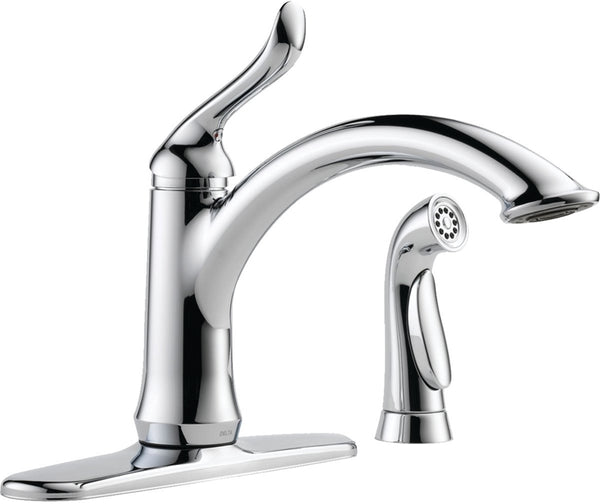 DELTA Linden Series 4453-DST Kitchen Faucet with Side Sprayer, 1.8 gpm, 1-Faucet Handle, Zinc, Chrome Plated