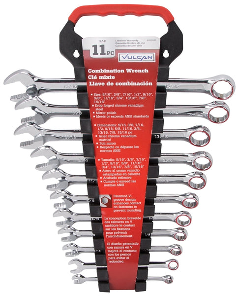 Vulcan TR-H11 Wrench Set, 11-Piece, Chrome Vanadium Steel, Specifications: SAE Measurement