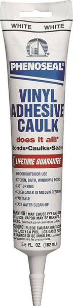 DAP PHENOSEAL 00101 Vinyl Adhesive Caulk, White, 48 hr Curing, -20 to 180 deg F, 5.5 oz Cartridge