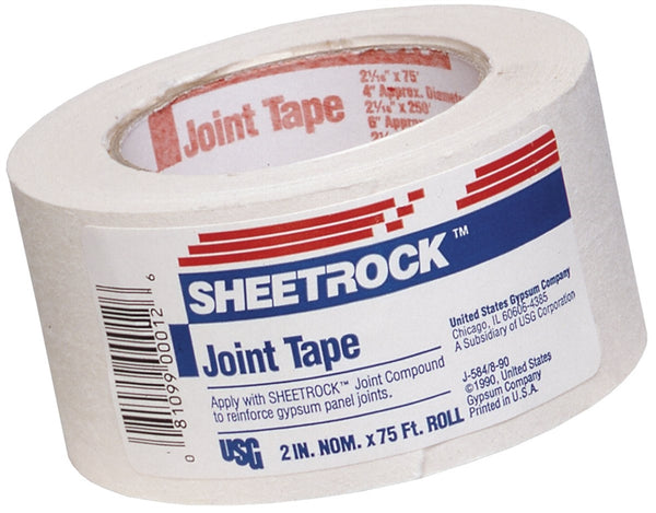 USG 380041024 Joint Tape, 75 ft L, 2-1/16 in W, 0.01 mm Thick, Solid, White