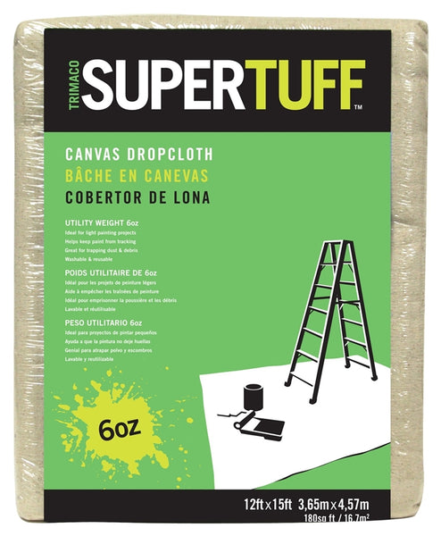 Trimaco SUPERTUFF 56703 Drop Cloth, 15 ft L, 12 ft W, Canvas, Beige/Cream