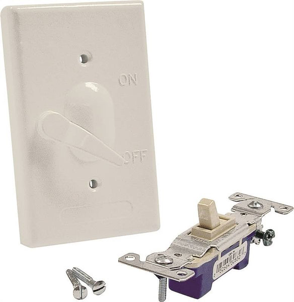 HUBBELL 5121-1 Toggle Cover, 4-39/64 in L, 2-53/64 in W, Metal, White, Powder-Coated