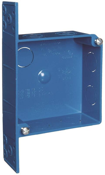 Carlon A521DE Outlet Box, 2 -Gang, 7 -Knockout, PVC, Blue, Bracket Mounting