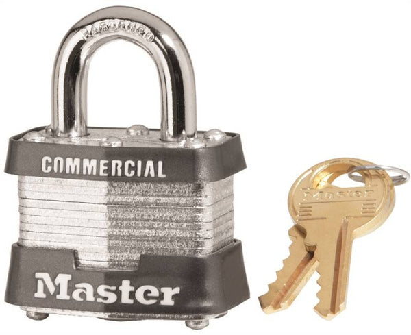 Master Lock 3KA 3202 Padlock, Keyed Alike Key, Open Shackle, 9/32 in Dia Shackle, 3/4 in H Shackle, Steel Shackle