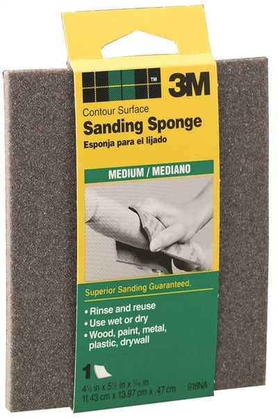 3M 918 Sanding Sponge, 5-1/2 in L, 4-1/2 in W, 80 Grit, Medium